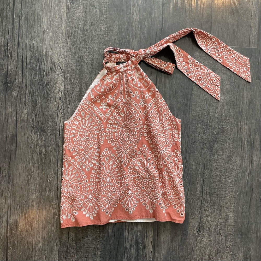 Ann Taylor size XS tank top. Terracotta colored tank top with embroidered design